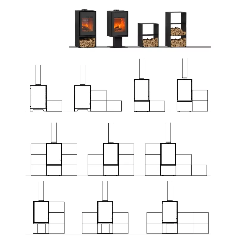 Poêle à bois Domino avec range bûche - 8,5 Kw